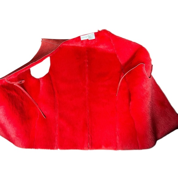 Vintage Red Suede Leather, fur-lined vest L - Picture 3 of 4